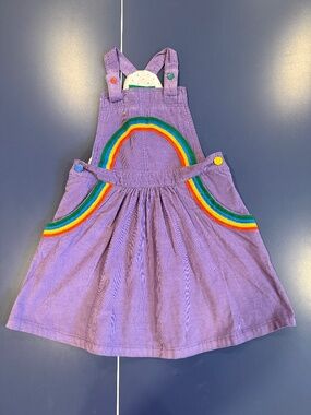 Size 6-7 Mini Boden Rainbow Overall Cord Dress NWT